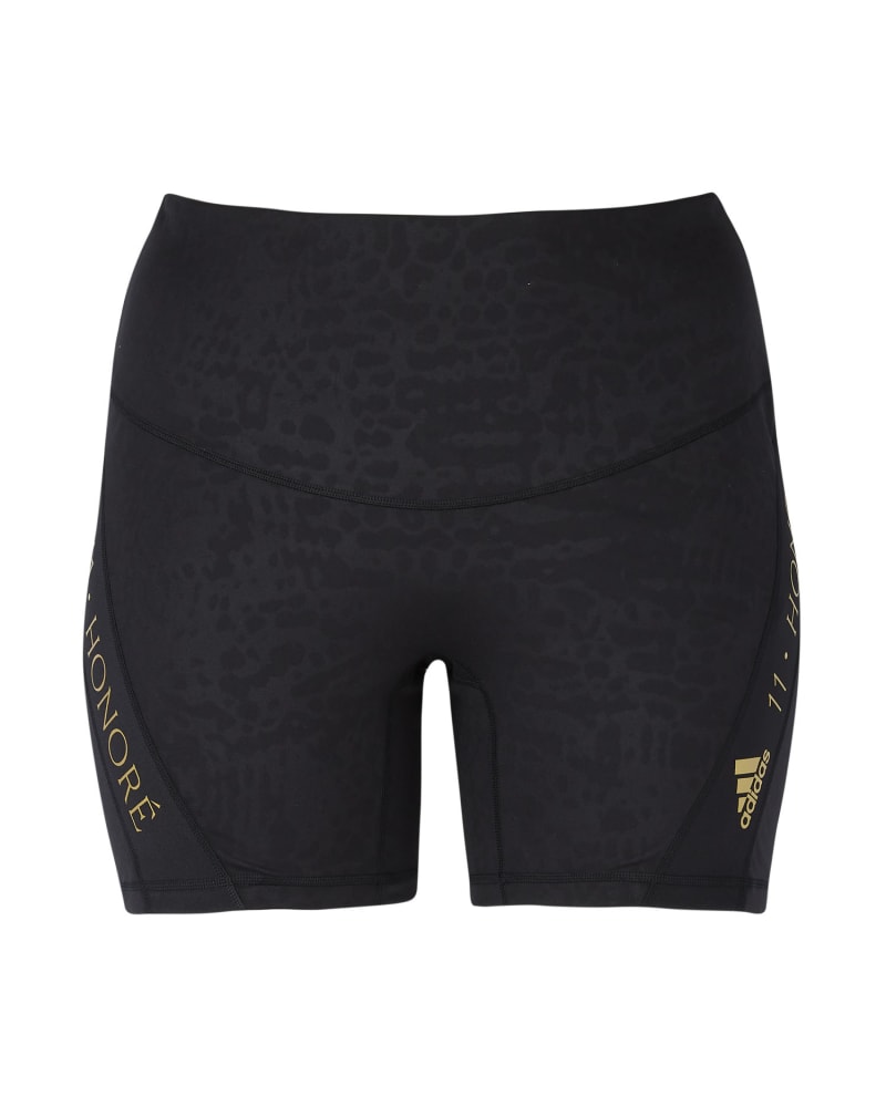 Front of a size 2X 11 Honoré x Adidas Biker Short in Black by 11 Honoré Collection. | dia_product_style_image_id:233067